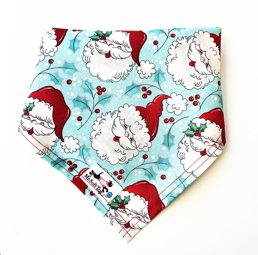 Cheery Santa on Light Aqua Background Christmas Bandana