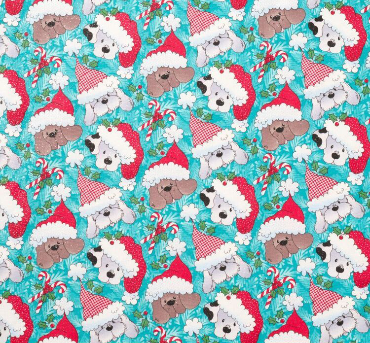 Glitter Santa Pups on Teal Background Christmas Bandana