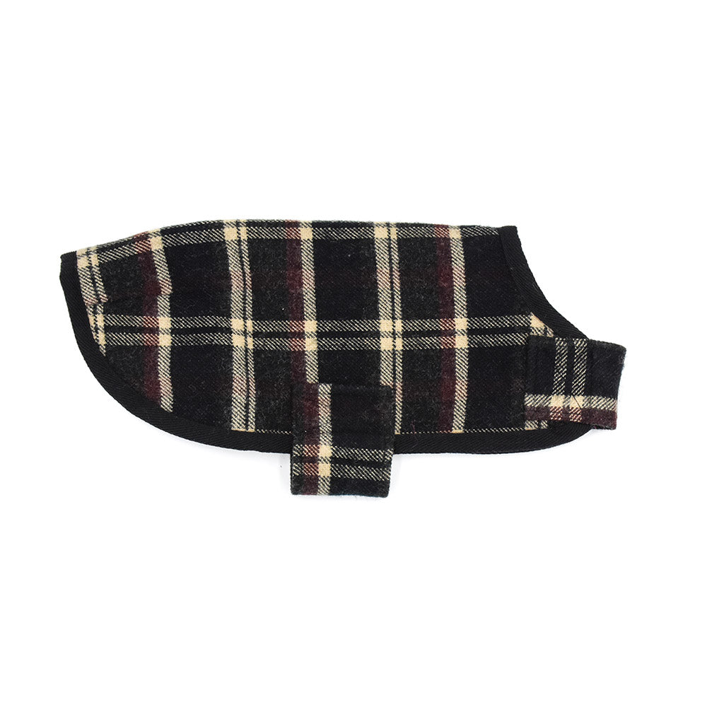Blcak and Tan Tartan Wool Dog Coat