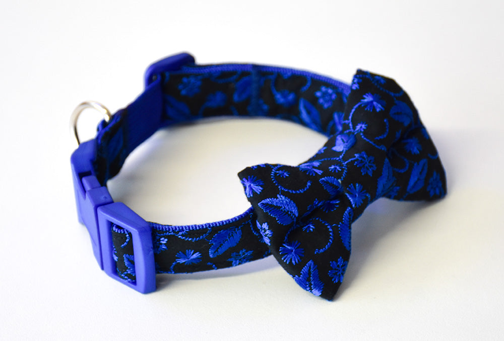 Black and Blue Embroidered Floral Collar