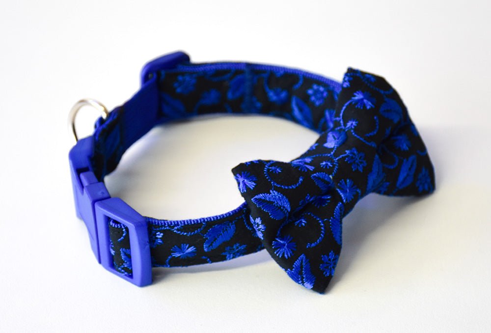 Black and Blue Embroidered Bow