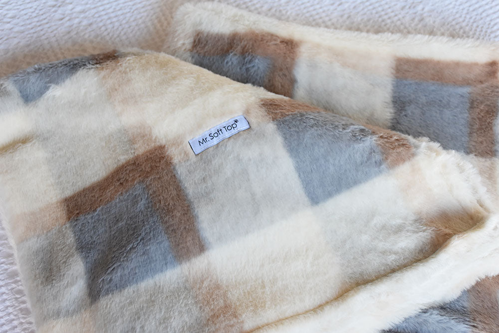 Cream Tartan Faux Fur Puppy Blanket - Easy Wash