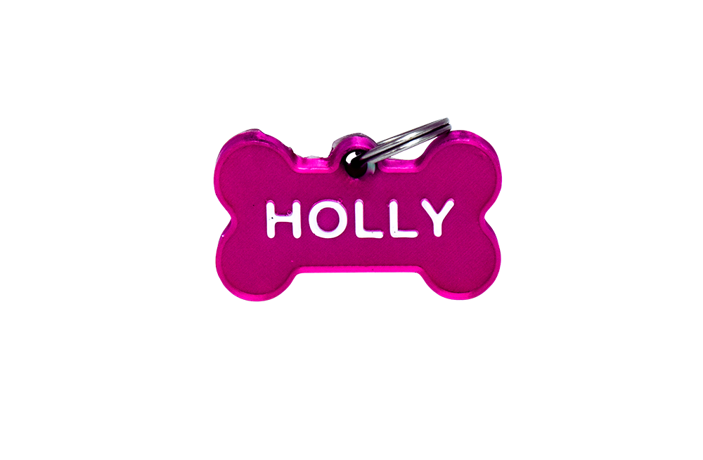 Say My Name - Custom Bone Shaped Name Tag - Dark Pink