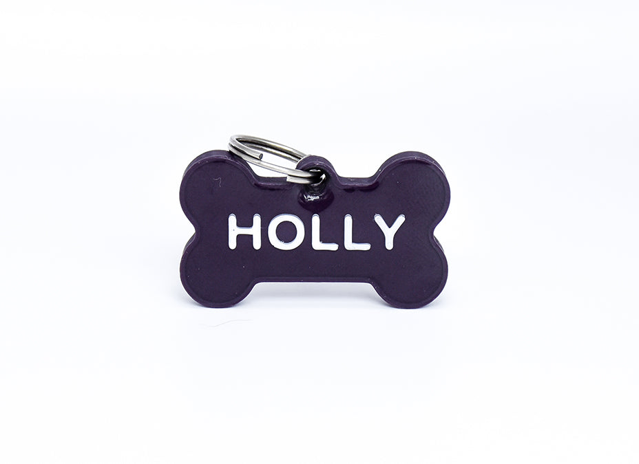 Say My Name - Custom Bone Shaped Name Tag - Aubergine
