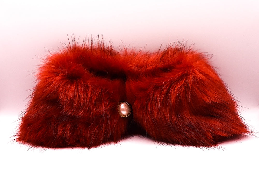 Deep Red Faux Fur Ruff Scarf