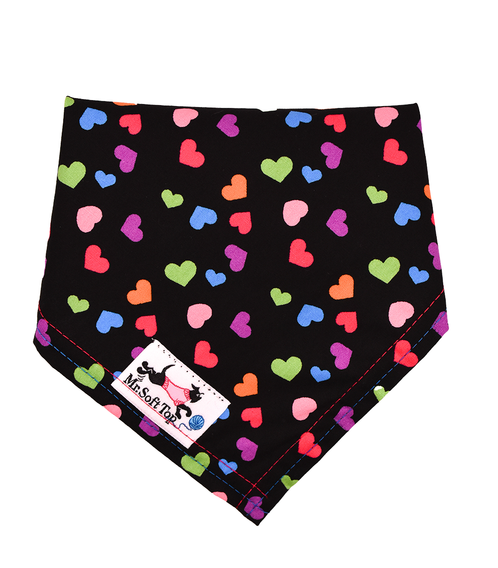 Love Hearts on Black Bandana
