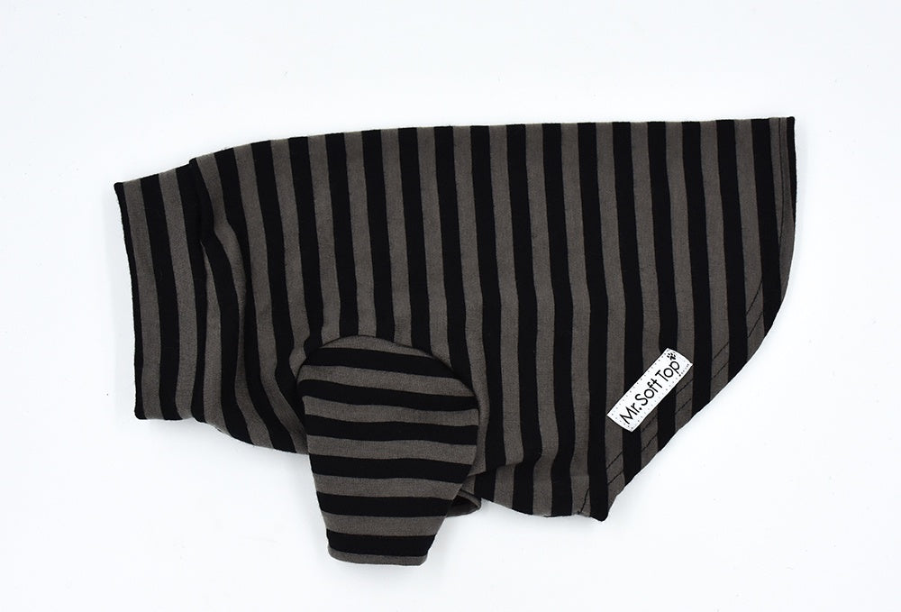 Black & Mushroom Striped Merino Dog Tee