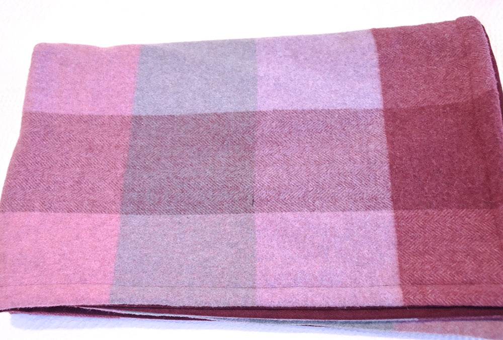 Dark Pink, Burgundy and Grey  Pure Wool Blanket