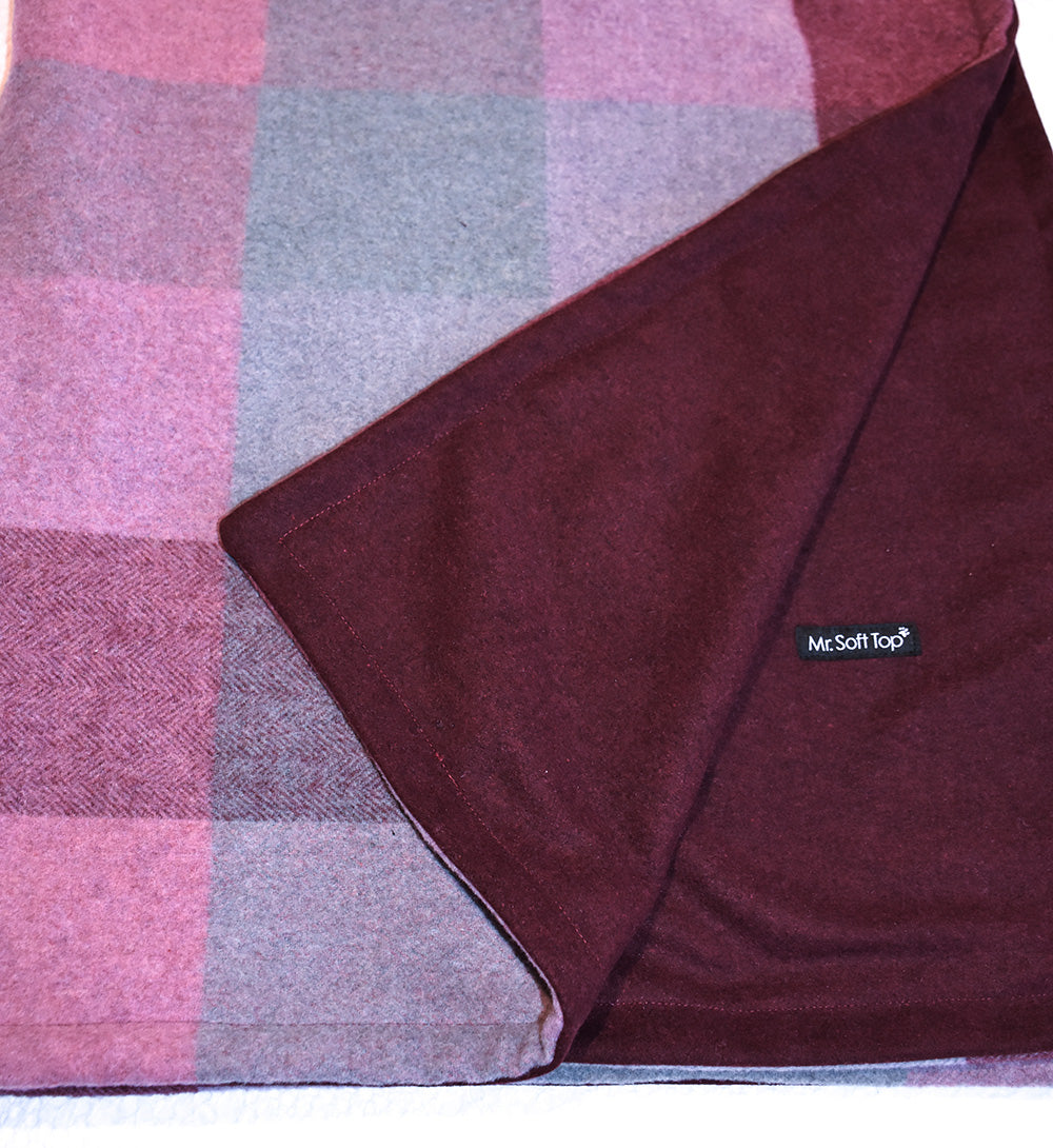 Dark Pink, Burgundy and Grey  Pure Wool Blanket