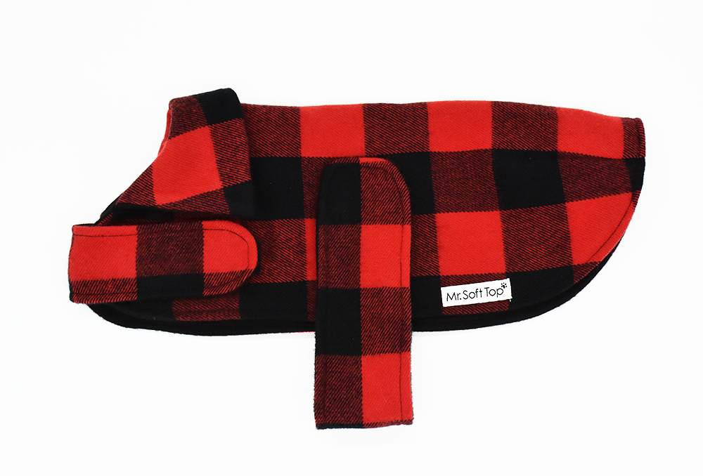 Red and Black Check Lined Wool Walking Coat