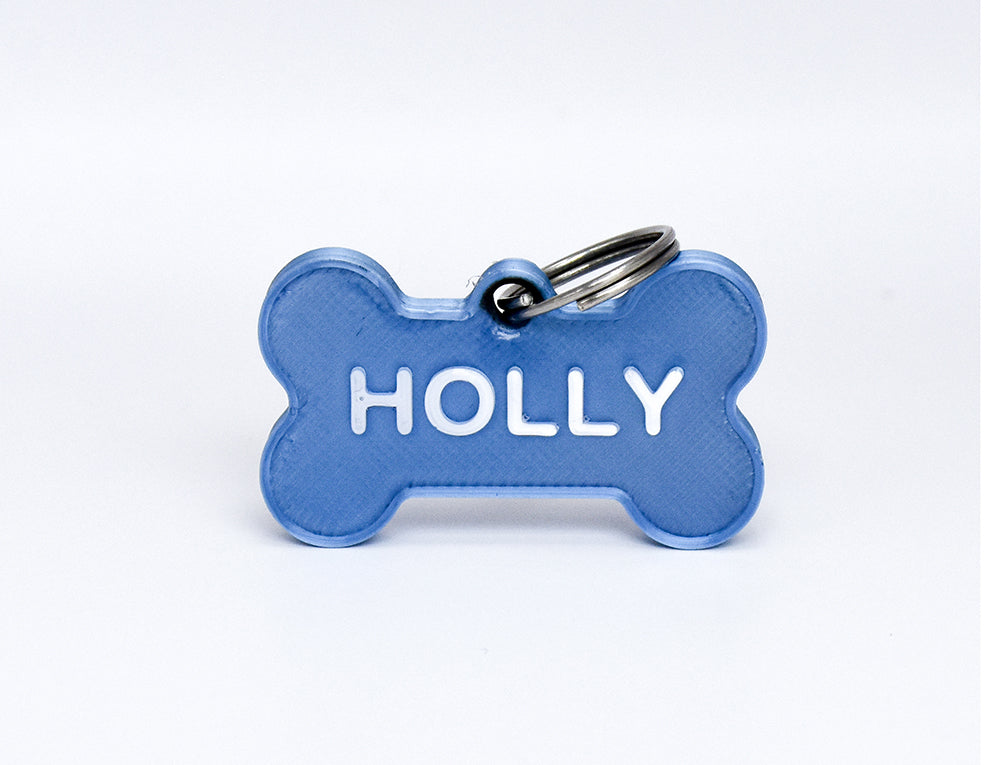 Say My Name - Custom Bone Shaped Name Tag - Silver Blue