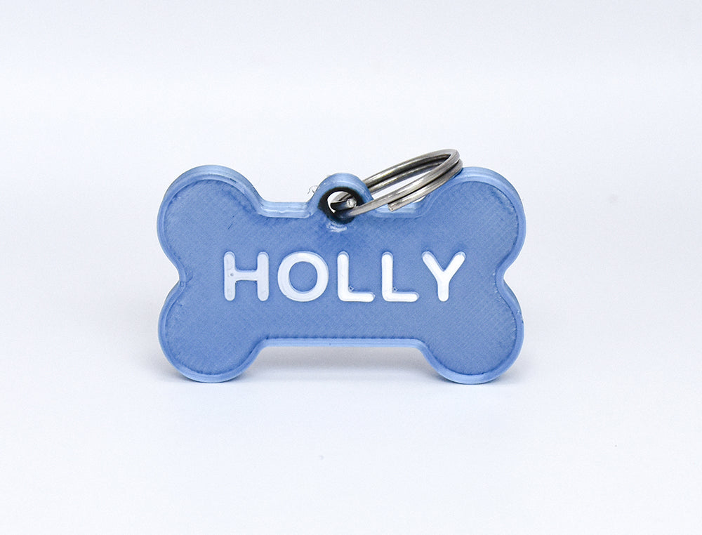 Say My Name - Custom Bone Shaped Name Tag - Silver Blue