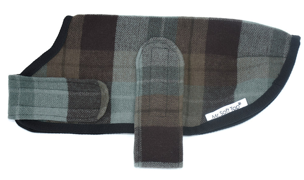 Soft Sea Green Tartan Wool Dog Coat