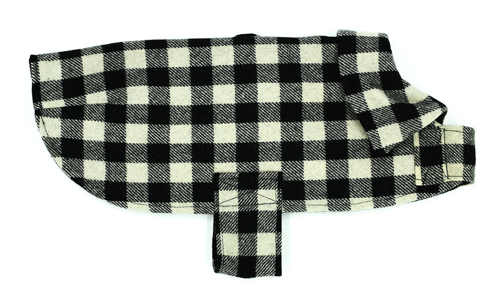 Black and White Checkers Lined Wool Walking Coat