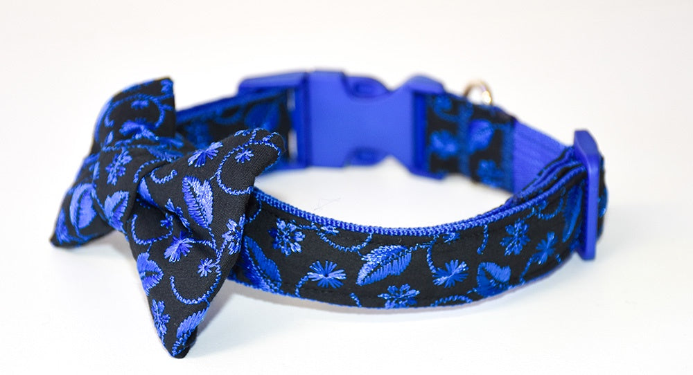 Black and Blue Embroidered Floral Collar