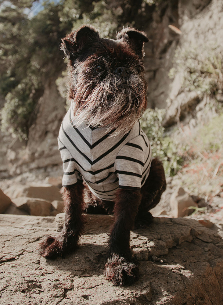 Black and Grey Striped Cotton Tee