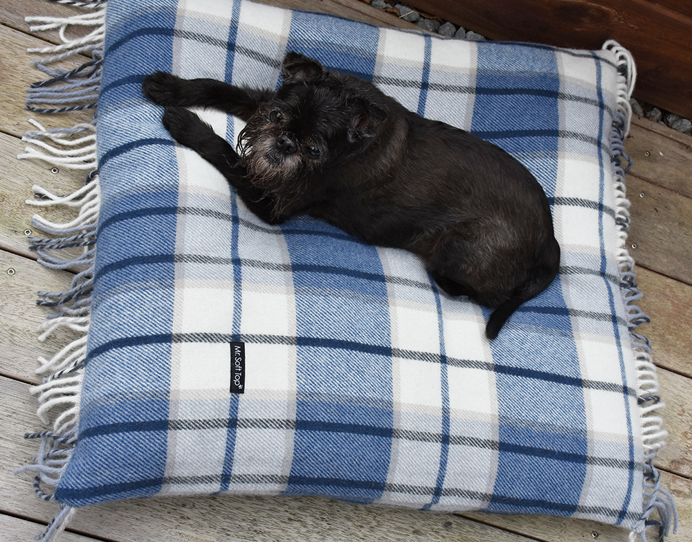 Blue and White Tartan 100% Lambswool Luxury Dog Bed
