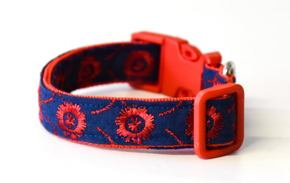 Navy and Red Embroidered Floral Collar