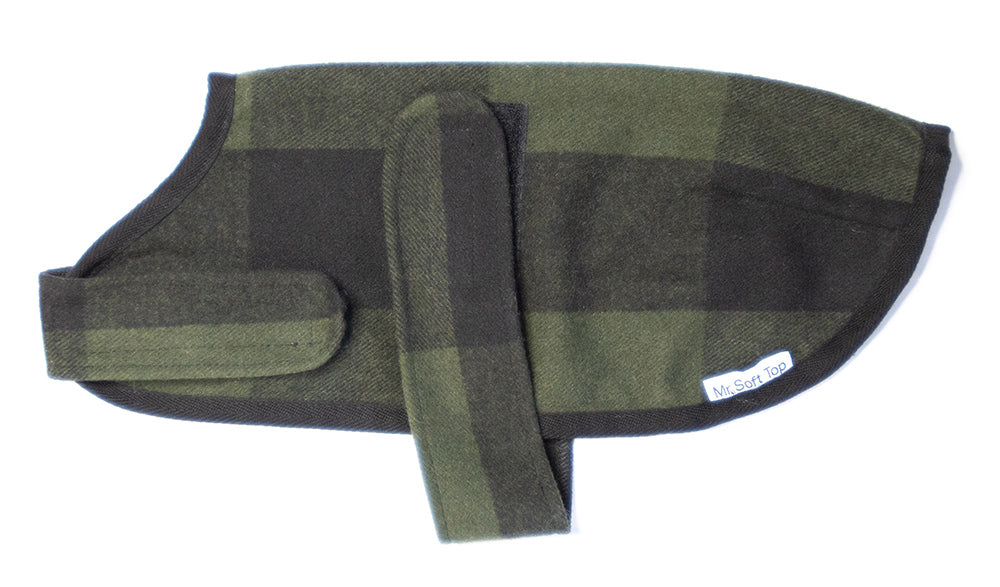 Dark Green Tartan Wool Walking Coat