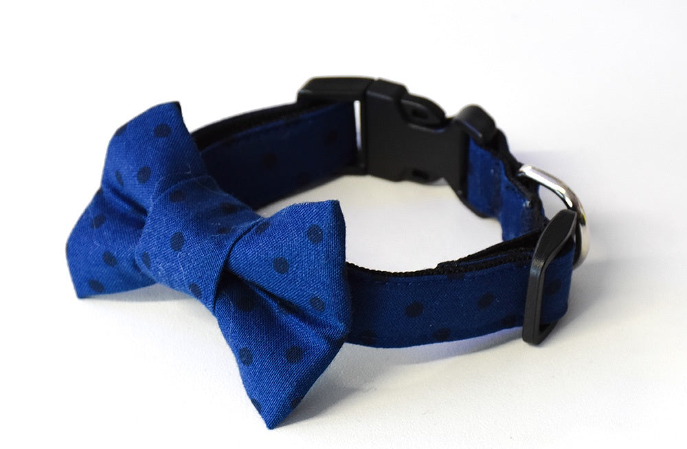 Navy and Black Polka Dot Bow