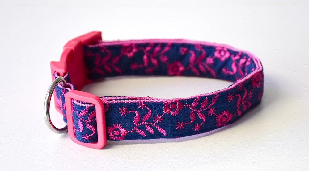 Navy and Pink Embroidered Floral Collar