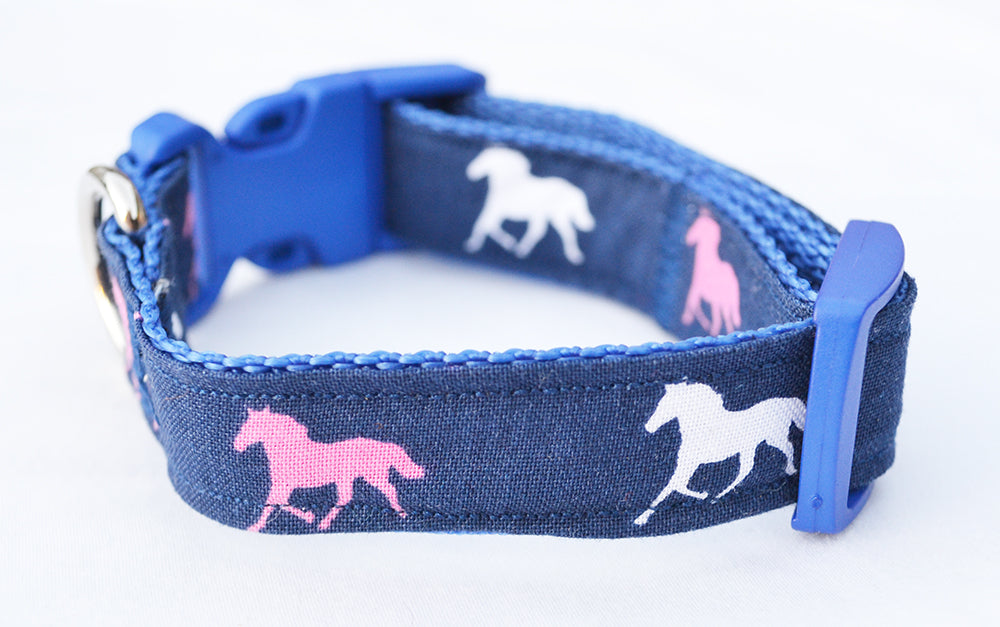 Navy with Pink Horses Collar - Available in 3 Sizes