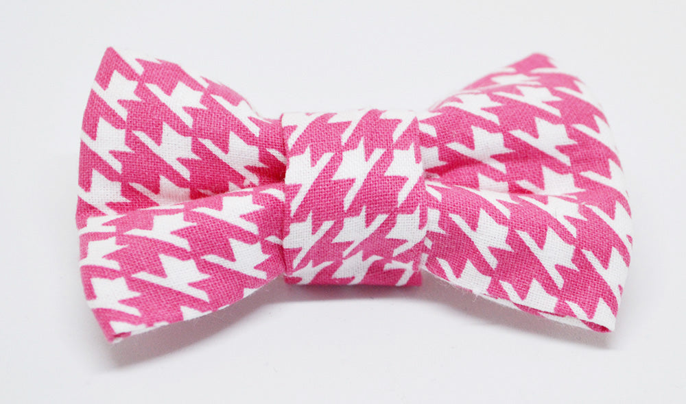 Pink & White Houndstooth Bow