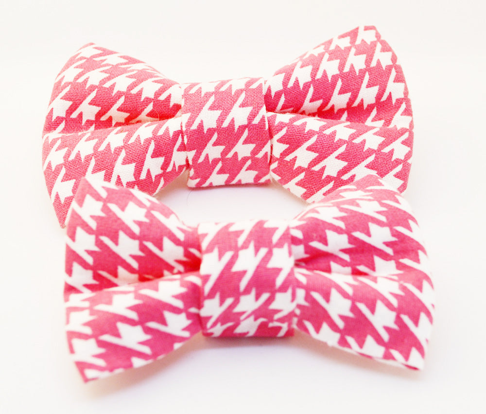 Pink & White Houndstooth Bow