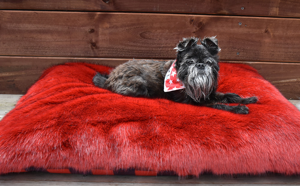 Red Faux Fur Wool Filled Bed