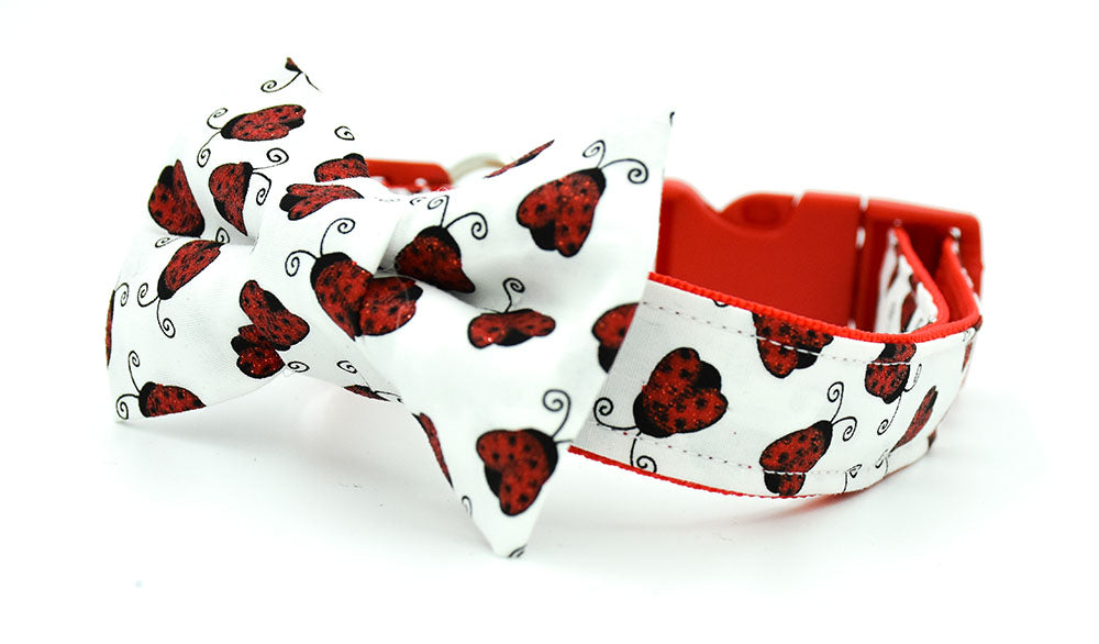 White and Red Glitter Lady Bug Bow